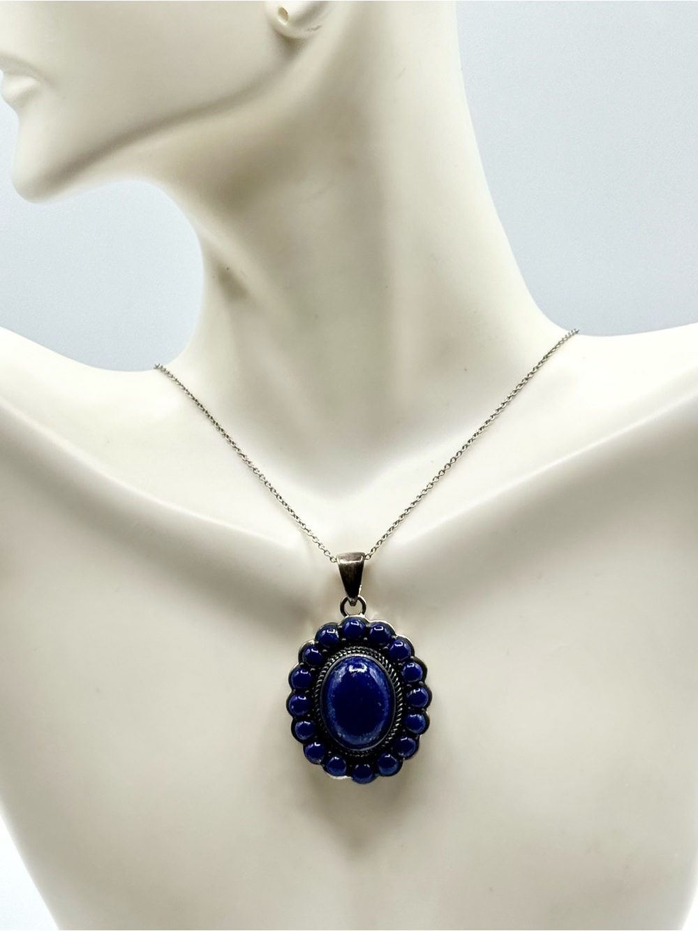 Sterling Silver Natural Blue Lapis Pendant Necklace